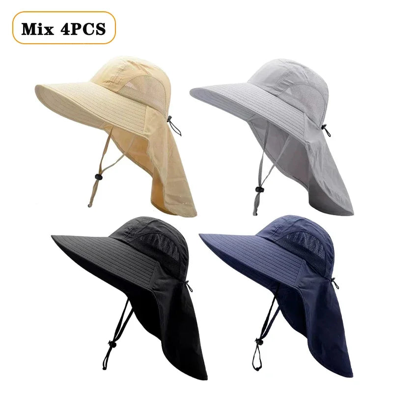 Gorro de pescador impermeable para verano, gorro con protección solar para senderismo al aire libre, pesca, ciclismo, alero grande, protección para el cuello, 1/2/4 Uds.