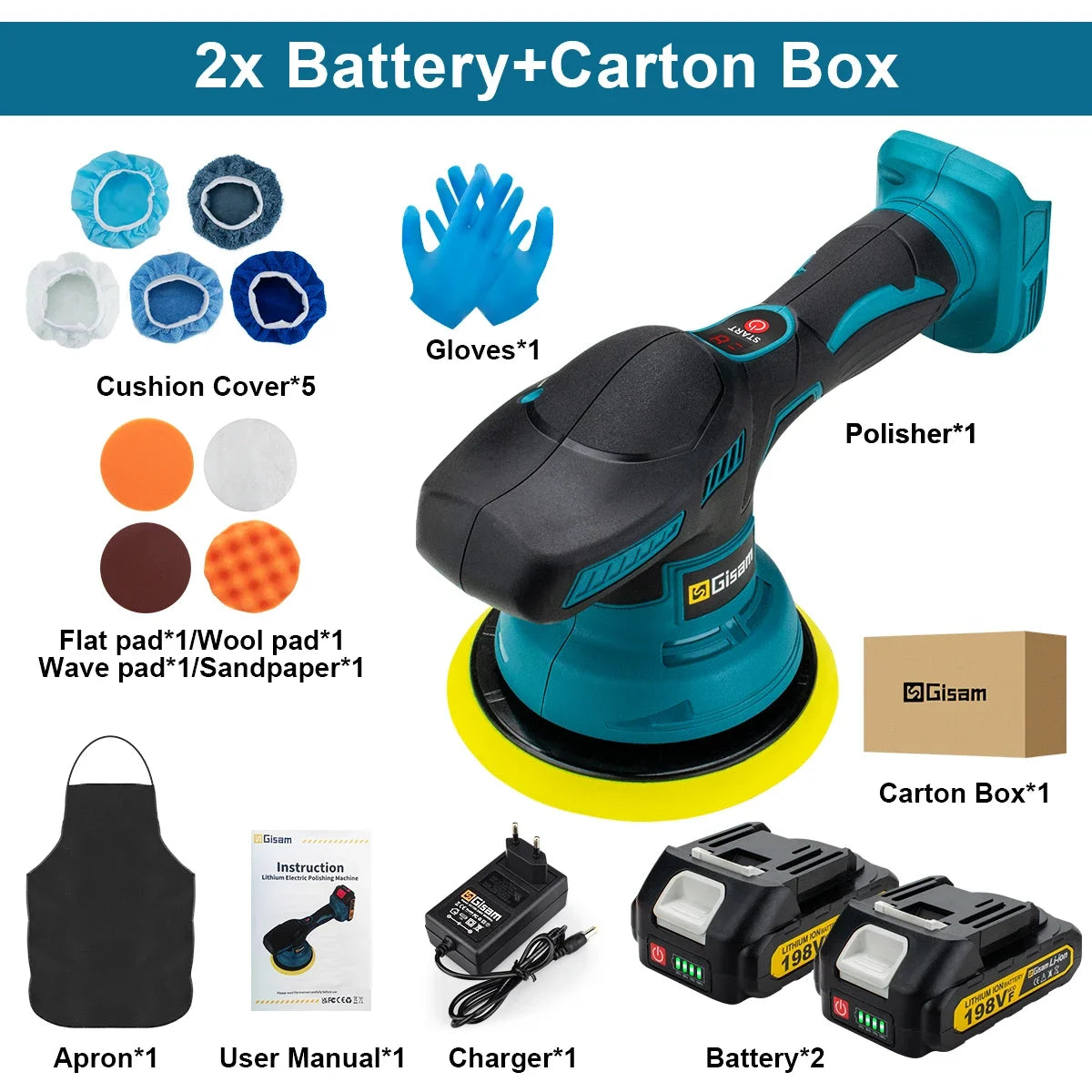 Gismis-pulidor de coche inalámbrico con pantalla Digital de 8 engranajes, pulidor eléctrico, máquina pulidora de encerado para coche, Pin de batería Makita de 18V