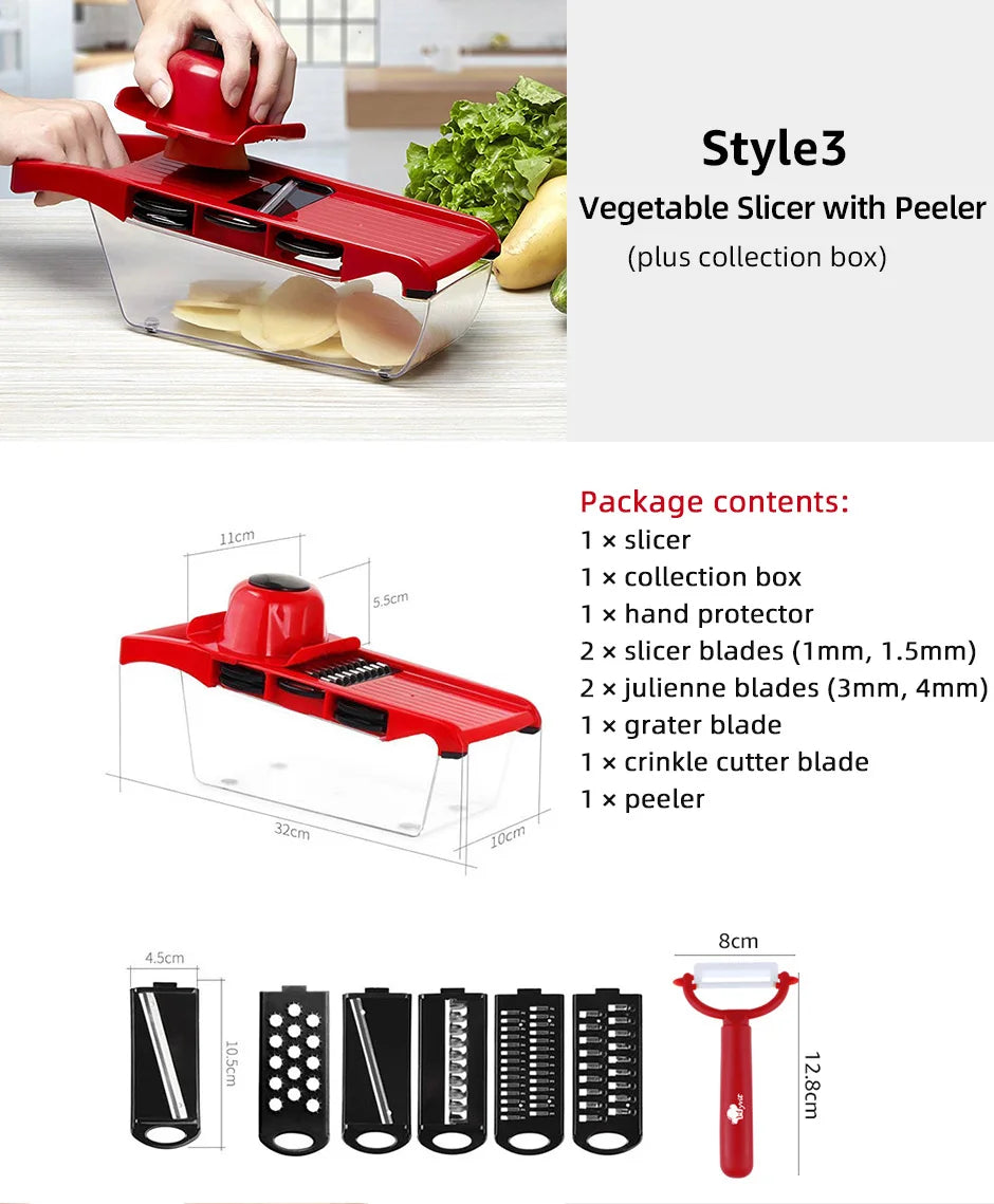 Rallador cortador de vegetales 6 en 1, triturador múltiple, pelador de zanahorias, frutas y verduras