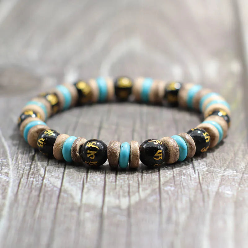 Pulsera de cuentas de madera Vintage para hombre, brazalete de piedra de obsidiana de Lava Natural, joyería de oración para meditación y Yoga, pulsera de ojo de tigre para hombre
