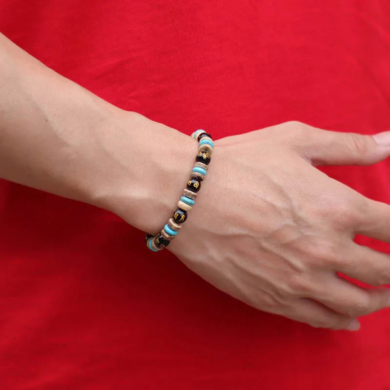 Pulsera de cuentas de madera Vintage para hombre, brazalete de piedra de obsidiana de Lava Natural, joyería de oración para meditación y Yoga, pulsera de ojo de tigre para hombre