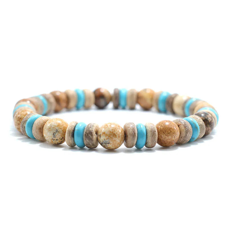 Pulsera de cuentas de madera Vintage para hombre, brazalete de piedra de obsidiana de Lava Natural, joyería de oración para meditación y Yoga, pulsera de ojo de tigre para hombre