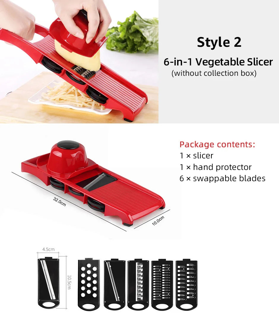 Rallador cortador de vegetales 6 en 1, triturador múltiple, pelador de zanahorias, frutas y verduras