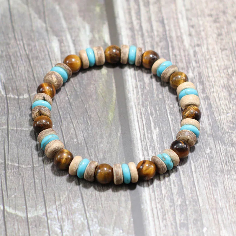 Pulsera de cuentas de madera Vintage para hombre, brazalete de piedra de obsidiana de Lava Natural, joyería de oración para meditación y Yoga, pulsera de ojo de tigre para hombre
