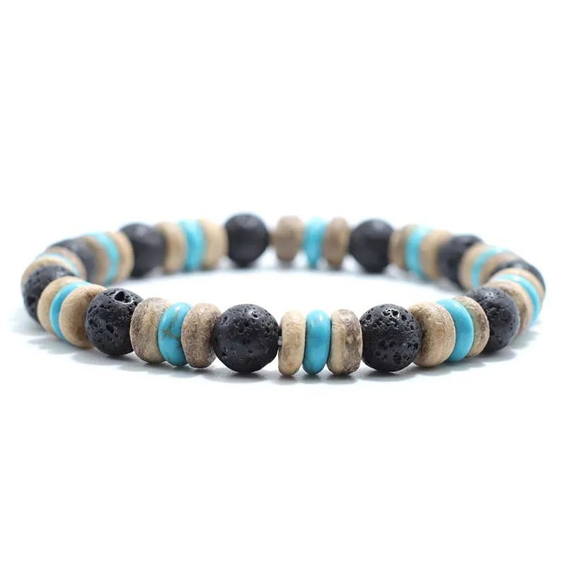 Pulsera de cuentas de madera Vintage para hombre, brazalete de piedra de obsidiana de Lava Natural, joyería de oración para meditación y Yoga, pulsera de ojo de tigre para hombre