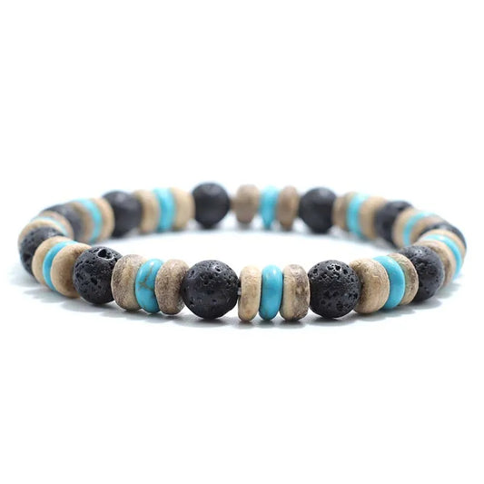 Pulsera de cuentas de madera Vintage para hombre, brazalete de piedra de obsidiana de Lava Natural, joyería de oración para meditación y Yoga, pulsera de ojo de tigre para hombre