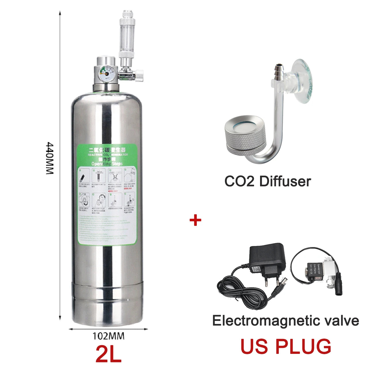 Kit de sistema generador de CO2 para acuario, cilindro generador de CO2 de acero inoxidable, Kit de Reactor de dióxido de carbono para plantas y peces