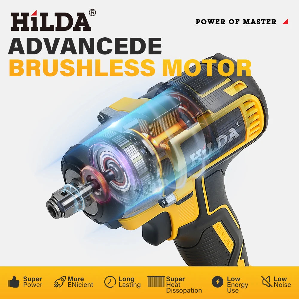 HILDA-llave eléctrica sin escobillas con batería de iones de litio de 1/2 pulgadas, herramientas eléctricas inalámbricas para batería Makita de 18V con luz Led