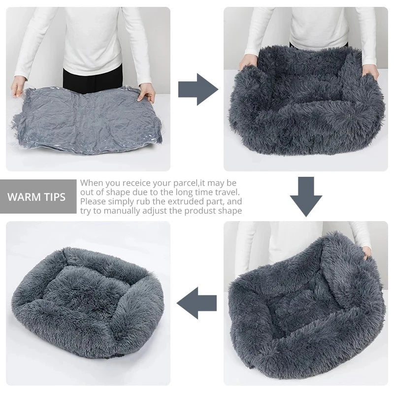 Cama rectangular de felpa para perros, estera cálida de invierno, cama para perros y gatos pequeños, medianos y grandes, perrera, cojín para gatos, accesorios para sofá para mascotas
