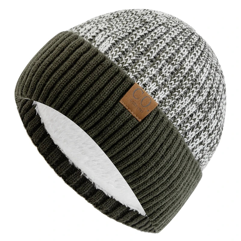 Nuevos sombreros de invierno Unisex de dos tonos, añaden forro de piel, gorro cálido a la moda para hombres y mujeres, gorros tejidos informales para invierno