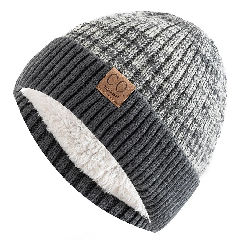 Nuevos sombreros de invierno Unisex de dos tonos, añaden forro de piel, gorro cálido a la moda para hombres y mujeres, gorros tejidos informales para invierno