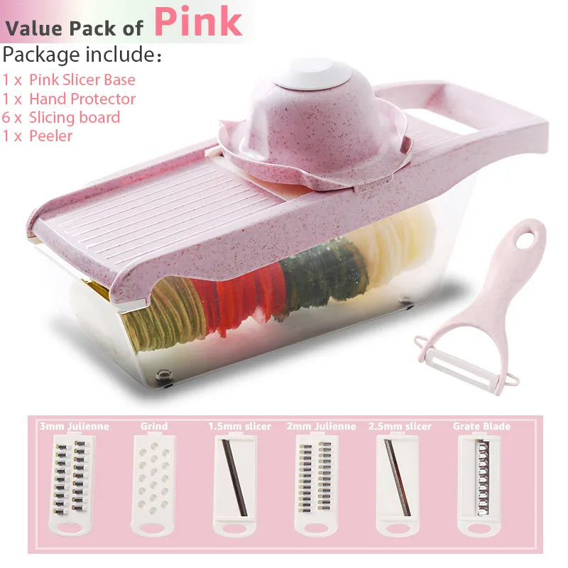 Rallador cortador de vegetales 6 en 1, triturador múltiple, pelador de zanahorias, frutas y verduras