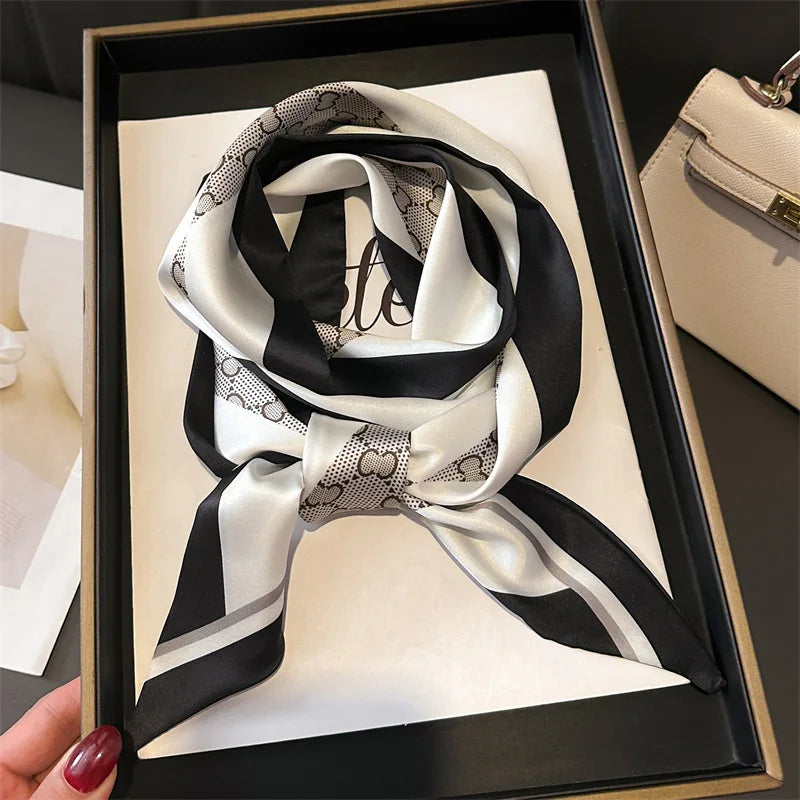 Nuevo Bufandas de seda estrechas de 14x147cm, pañuelo para camisa, patrón a cuadros de doble capa, bolso para el cuello con lazo, diadema para el pelo, pañuelo para la cabeza