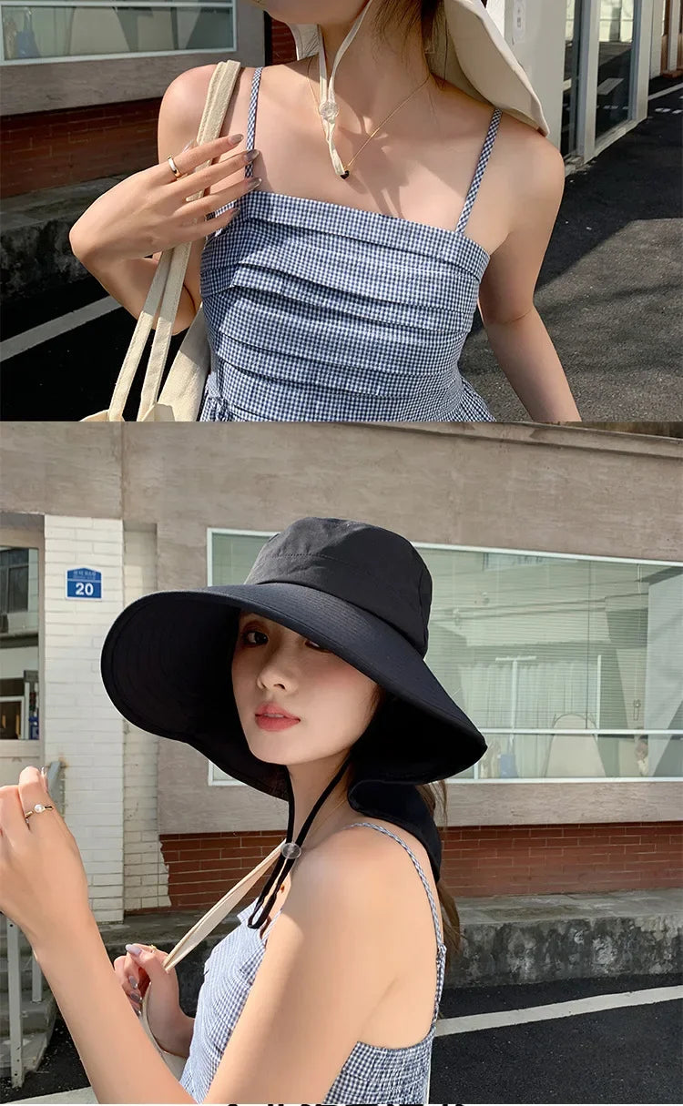 Sombrero de cubo para el sol al aire libre para mujeres y niñas, sombrero de pesca, sombrero de cubo de ala ancha con cubierta para el cuello, gorra de Safari con protección UPF 50+