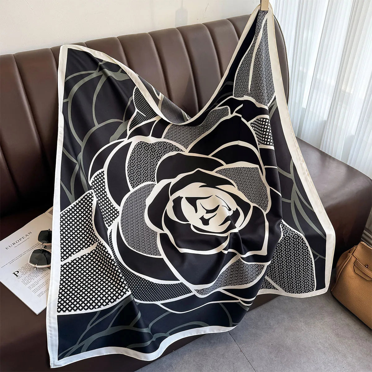 Bufanda cuadrada de 90x90Cm, sensación de sarga de seda, chales y chales para la cabeza para mujer, pañuelos para el cuello con estampado de árbol para el cabello de lujo, Hijab, Bandana Pashmina