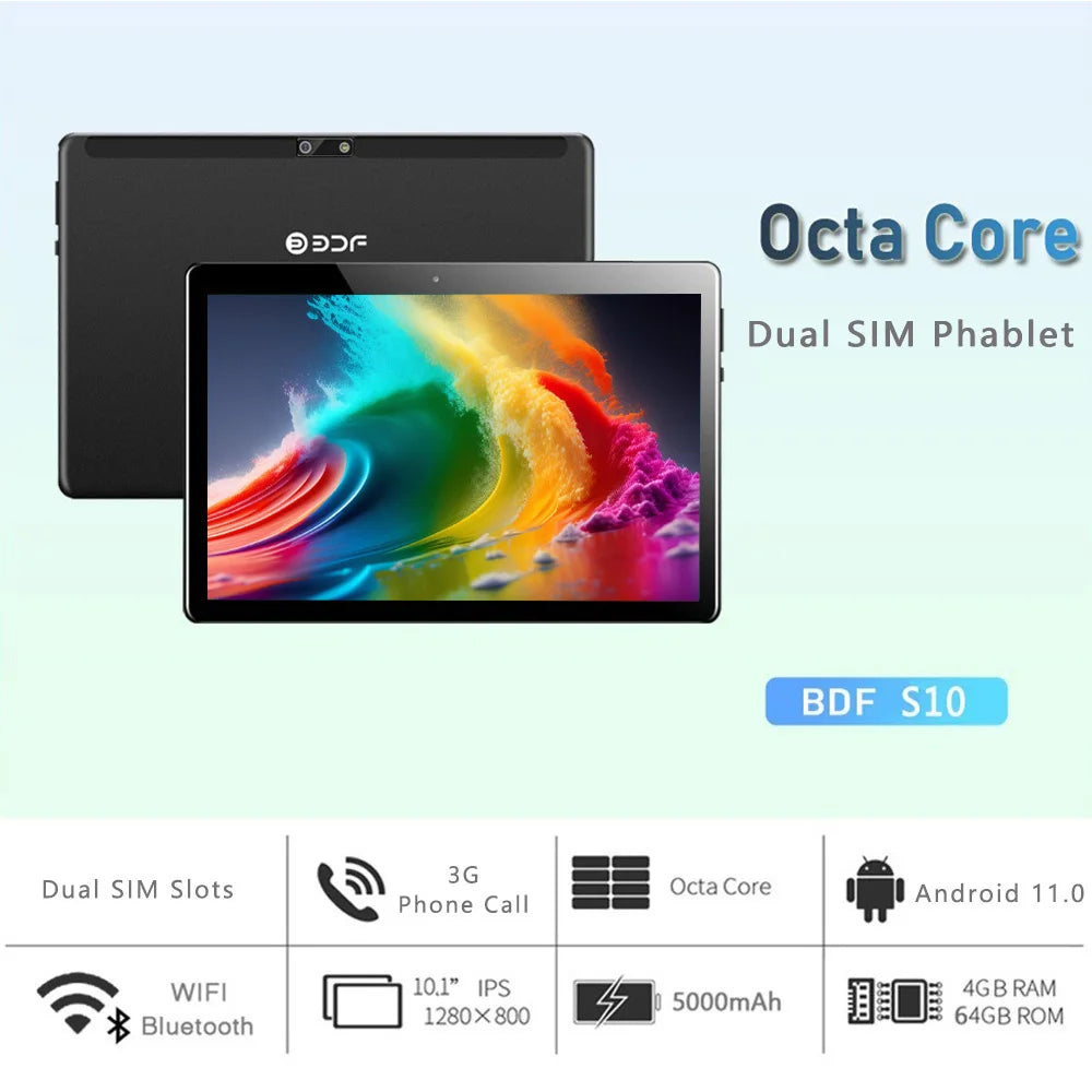 BDF Tablet 10,1’’ – Octa Core, 4GB RAM, 64GB ROM, Dual SIM 3G, Llamadas, WiFi y Bluetooth