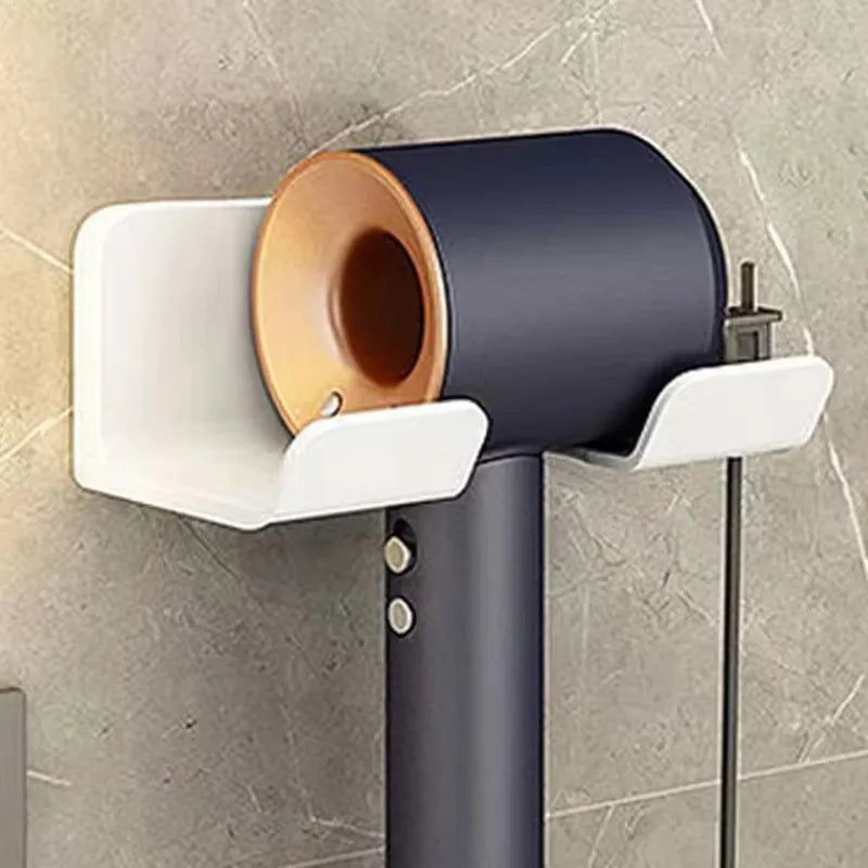 Soporte de almacenamiento para secador de pelo montado en la pared, no requiere perforación, accesorios multifuncionales para secador de pelo para baño, 1 Uds.
