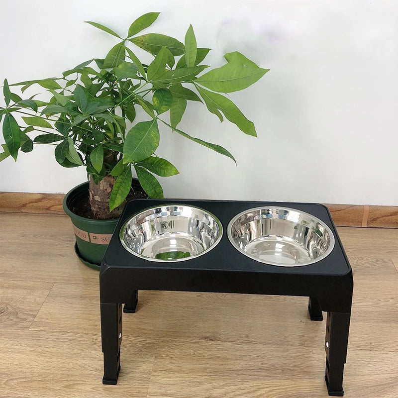 BOOTEELY Cuencos elevados para comedero para perros, soporte elevado ajustable con cuencos dobles de acero inoxidable para alimentos y agua, perros pequeños, medianos y grandes