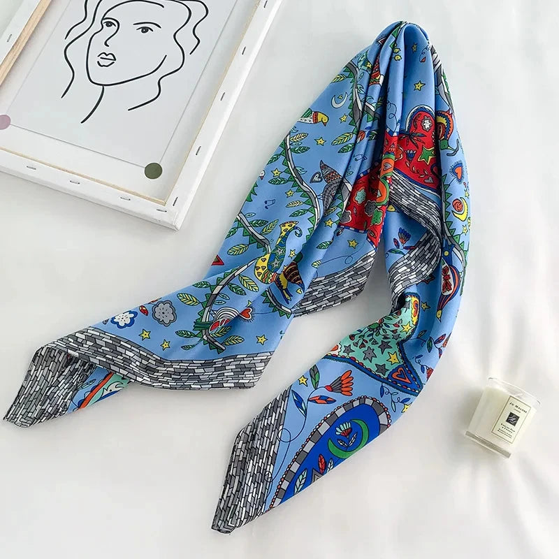 Bufanda cuadrada de 90x90Cm, sensación de sarga de seda, chales y chales para la cabeza para mujer, pañuelos para el cuello con estampado de árbol para el cabello de lujo, Hijab, Bandana Pashmina