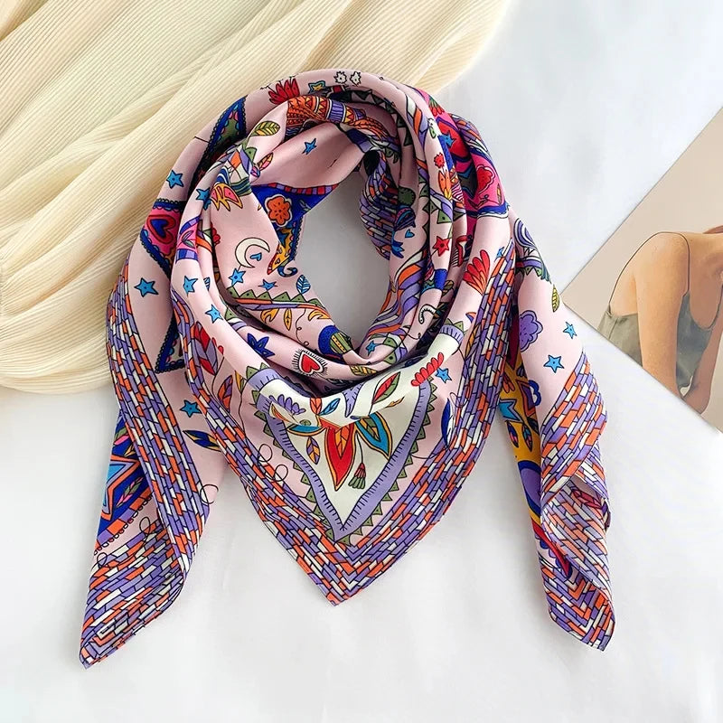 Bufanda cuadrada de 90x90Cm, sensación de sarga de seda, chales y chales para la cabeza para mujer, pañuelos para el cuello con estampado de árbol para el cabello de lujo, Hijab, Bandana Pashmina
