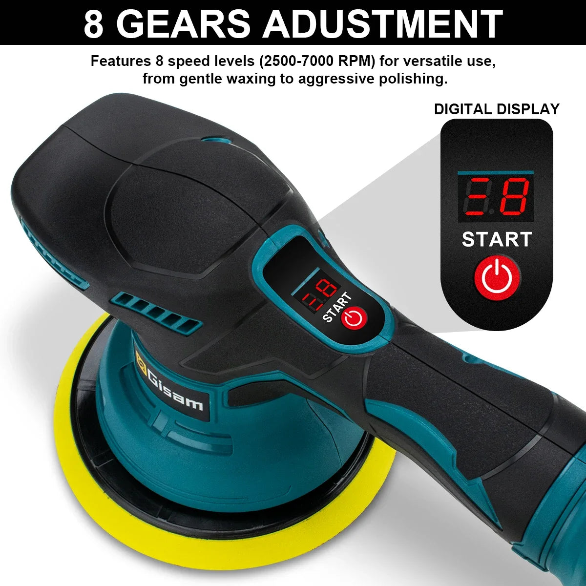 Gisam 8Gear Pulidora Digital Inalámbrica para Auto