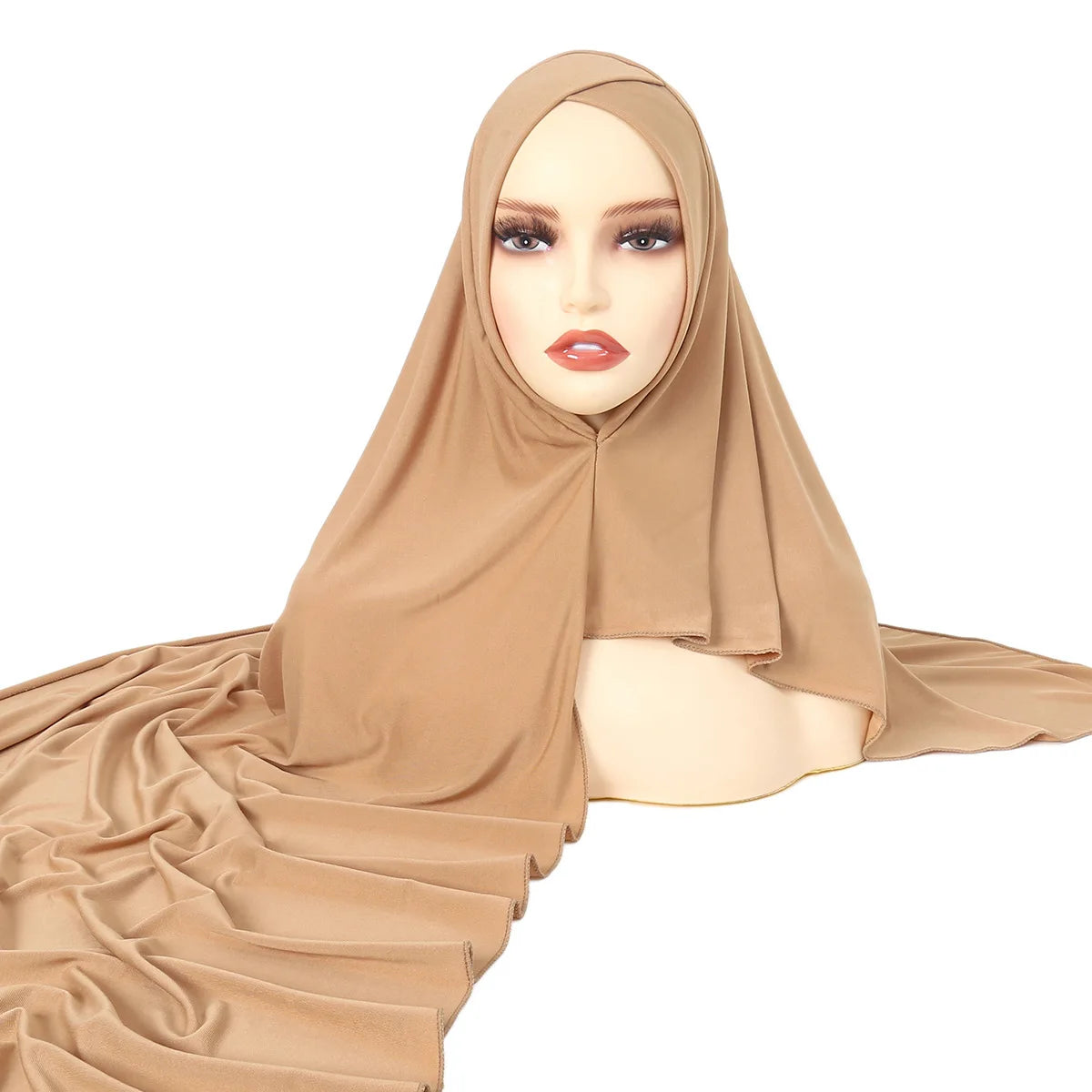 Pañuelo de cáñamo de cristal cruzado para mujer, Hijab musulmán de Color sólido, suave y elástico para la cabeza turbante, bufanda integrada