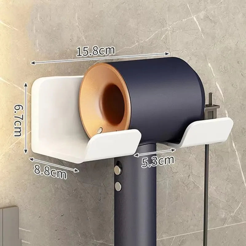 Soporte de almacenamiento para secador de pelo montado en la pared, no requiere perforación, accesorios multifuncionales para secador de pelo para baño, 1 Uds.