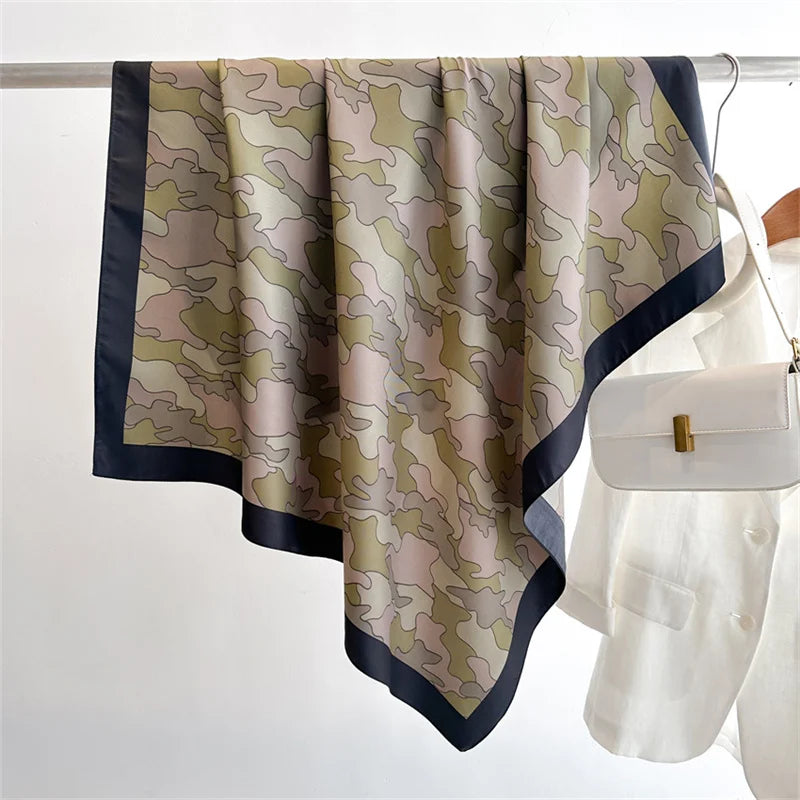 Bufanda cuadrada de 90x90Cm, sensación de sarga de seda, chales y chales para la cabeza para mujer, pañuelos para el cuello con estampado de árbol para el cabello de lujo, Hijab, Bandana Pashmina