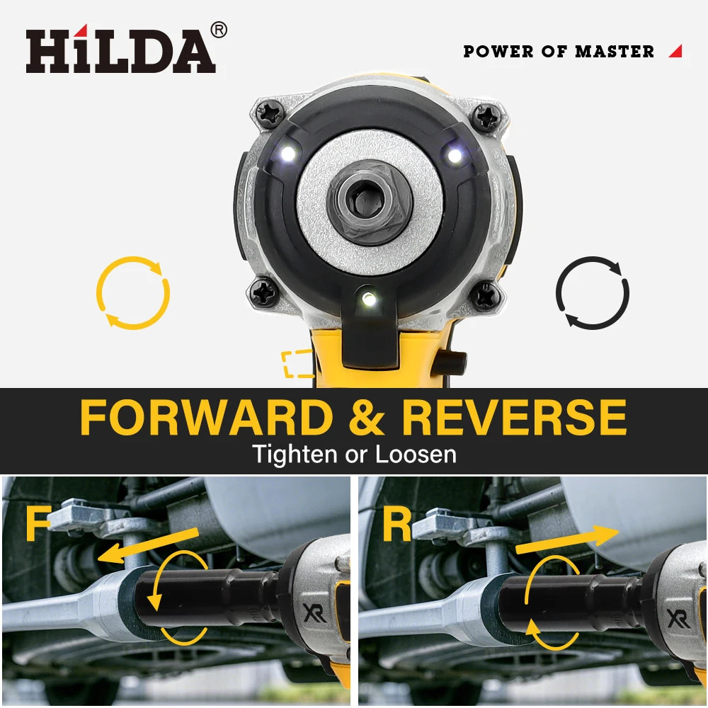 HILDA-llave eléctrica sin escobillas con batería de iones de litio de 1/2 pulgadas, herramientas eléctricas inalámbricas para batería Makita de 18V con luz Led