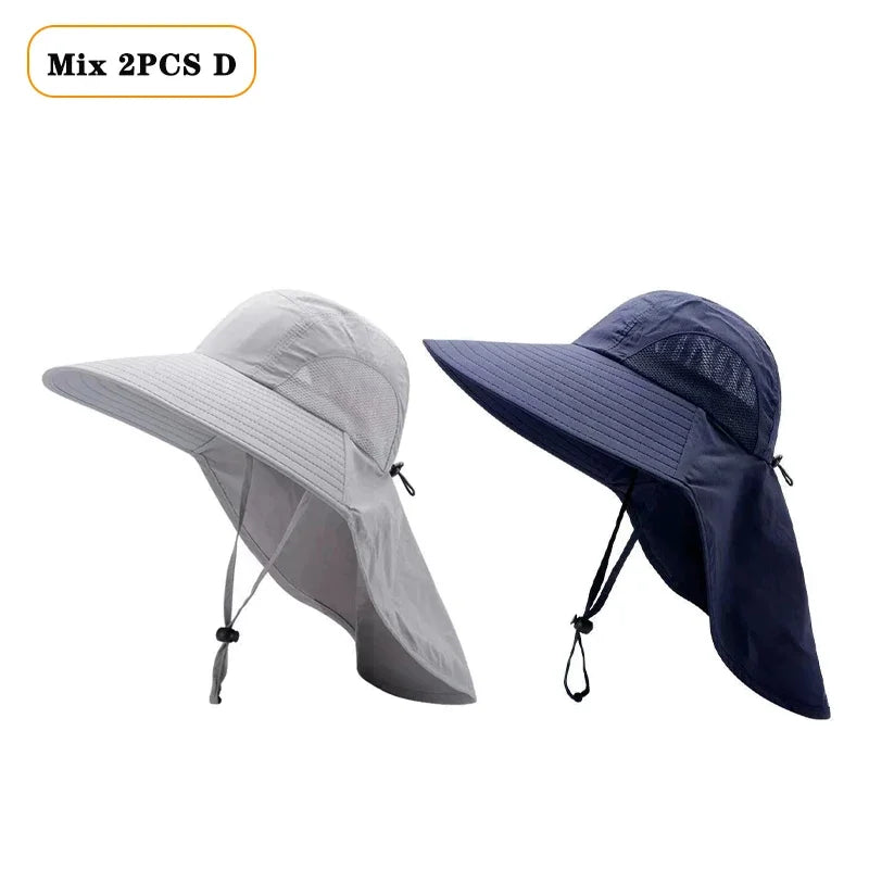 Gorro de pescador impermeable para verano, gorro con protección solar para senderismo al aire libre, pesca, ciclismo, alero grande, protección para el cuello, 1/2/4 Uds.