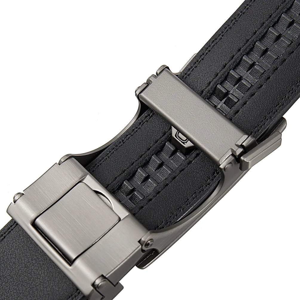 Cinturón de cuero genuino de alta calidad para hombre, hebilla automática ajustable, cinturón de trinquete cortable negro/marrón para hombre