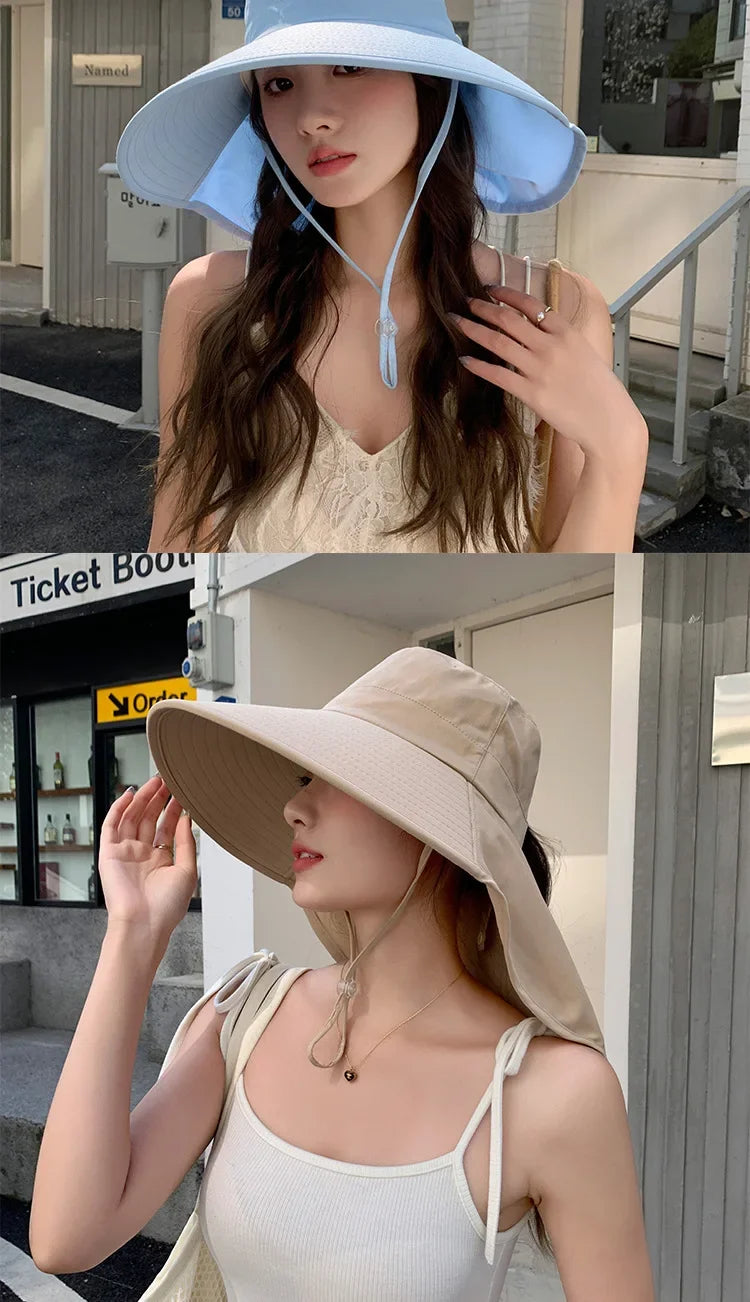 Sombrero de cubo para el sol al aire libre para mujeres y niñas, sombrero de pesca, sombrero de cubo de ala ancha con cubierta para el cuello, gorra de Safari con protección UPF 50+