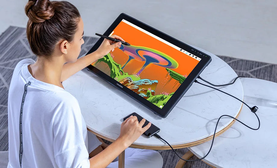 Huion Kamvas 22 Plus – Monitor de Tableta Gráfica de 21,5’’ con 140% sRGB, Compatible con Windows, macOS, Linux y Android