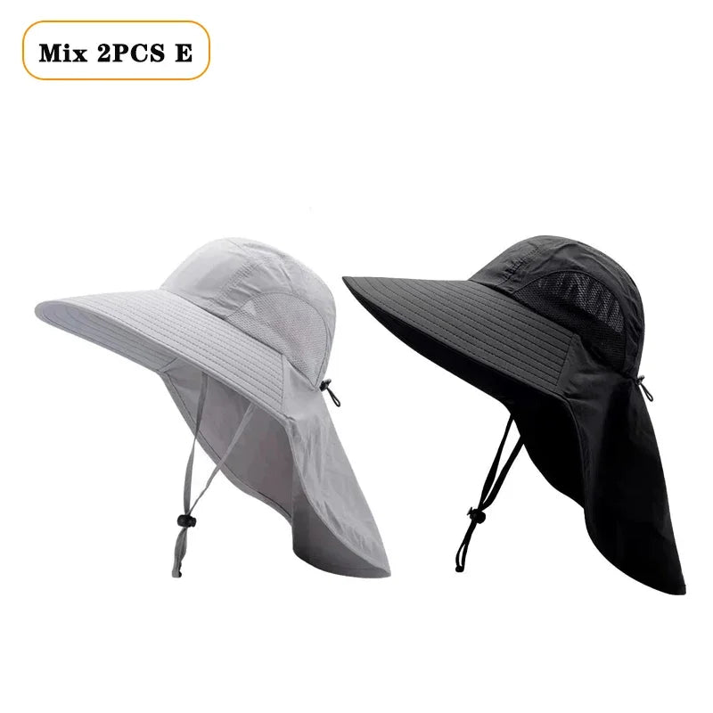 Gorro de pescador impermeable para verano, gorro con protección solar para senderismo al aire libre, pesca, ciclismo, alero grande, protección para el cuello, 1/2/4 Uds.