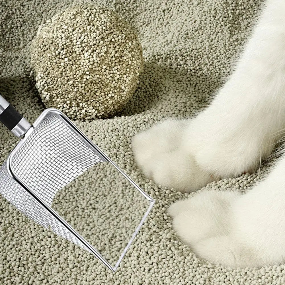 Pala de arena de acero para gatos, pala para excrementos de mascotas de poros finos para conejos, perros, herramientas de limpieza de inodoro, suministros para mascotas
