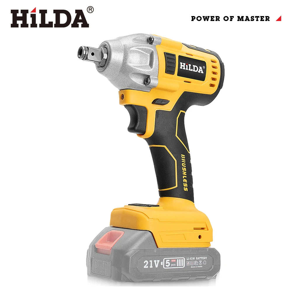 HILDA-llave eléctrica sin escobillas con batería de iones de litio de 1/2 pulgadas, herramientas eléctricas inalámbricas para batería Makita de 18V con luz Led