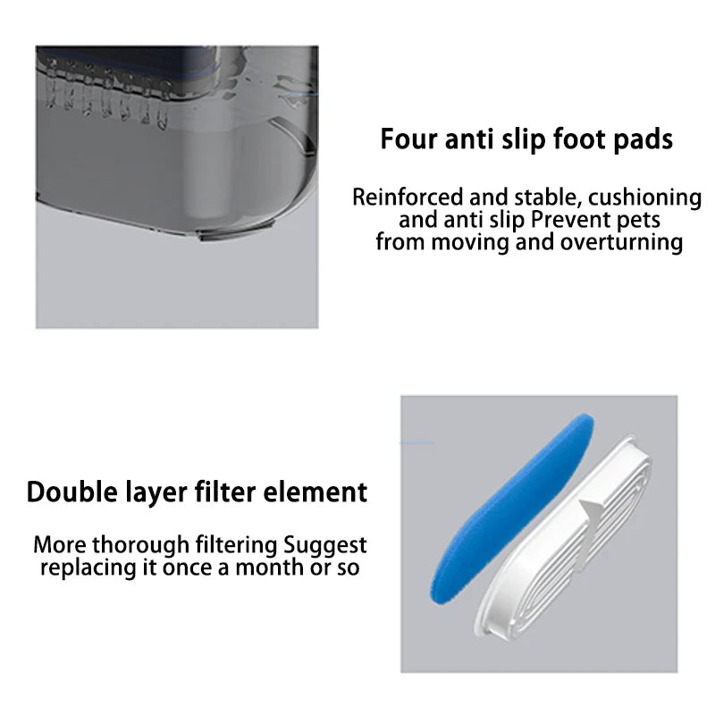 Fuente de agua con filtro automático para mascotas, bebedero eléctrico silencioso con USB, bebedero de recirculación