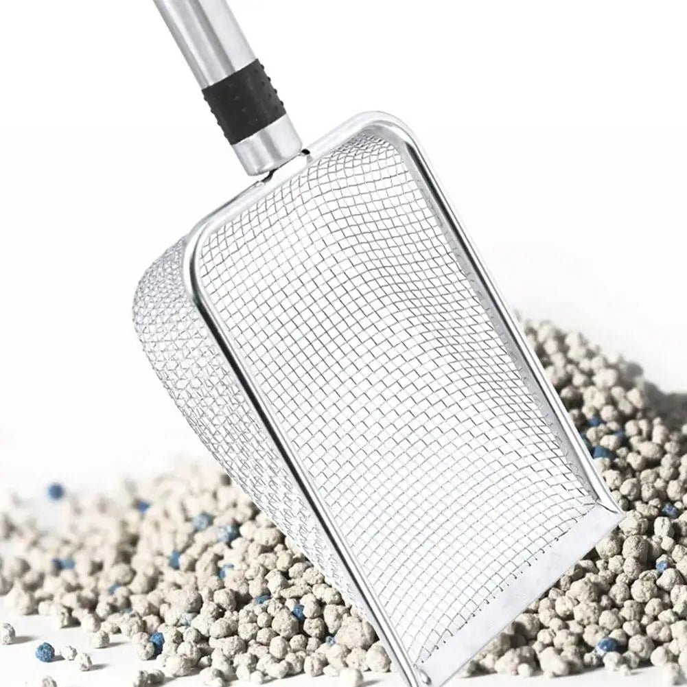 Pala de arena de acero para gatos, pala para excrementos de mascotas de poros finos para conejos, perros, herramientas de limpieza de inodoro, suministros para mascotas