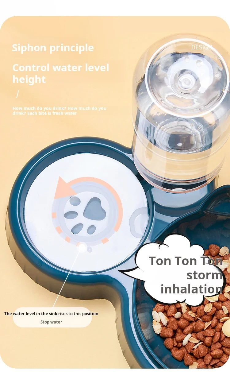 Cuencos para mascotas con alimentador de agua, diseño de oreja inclinado, juego de cuencos para agua y comida para gatos con botella de agua por gravedad para protección del cuello, 3 en 1