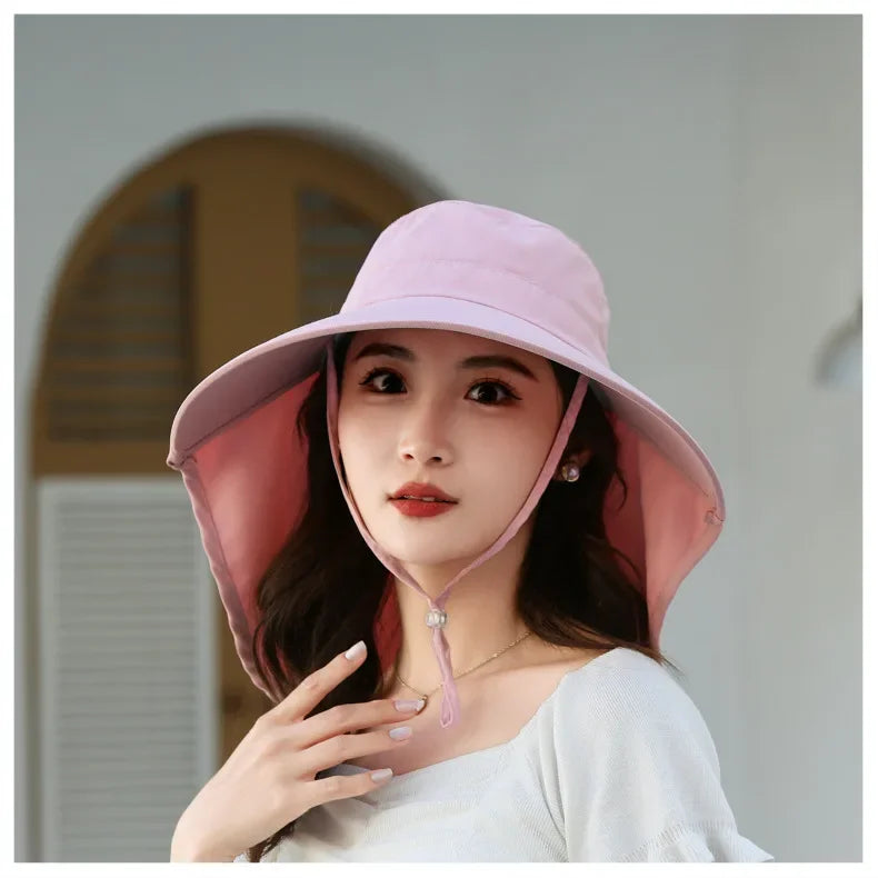 Sombrero de cubo para el sol al aire libre para mujeres y niñas, sombrero de pesca, sombrero de cubo de ala ancha con cubierta para el cuello, gorra de Safari con protección UPF 50+