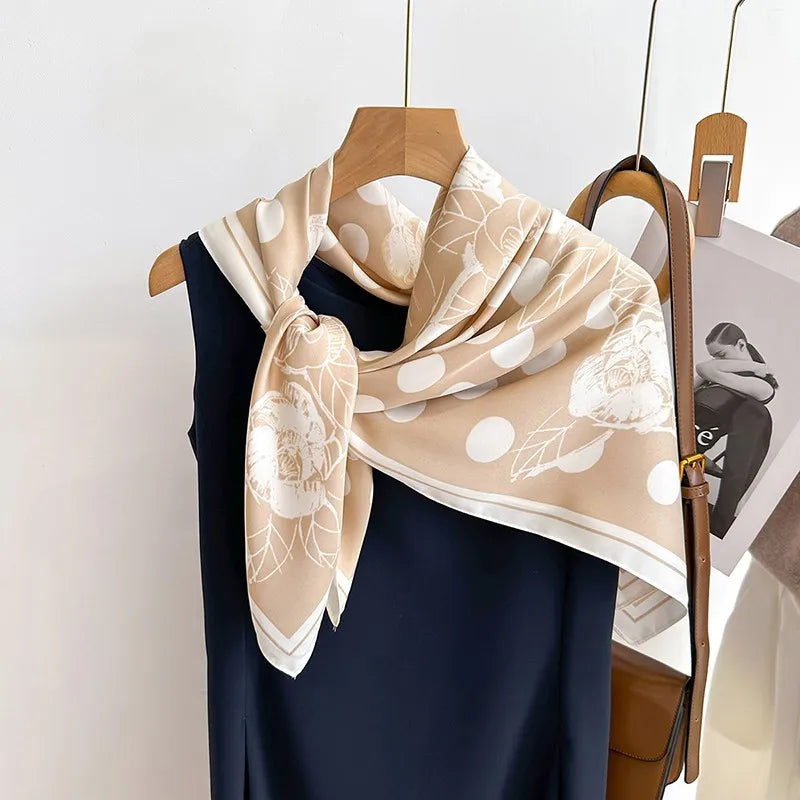 Bufanda cuadrada de 90x90Cm, sensación de sarga de seda, chales y chales para la cabeza para mujer, pañuelos para el cuello con estampado de árbol para el cabello de lujo, Hijab, Bandana Pashmina