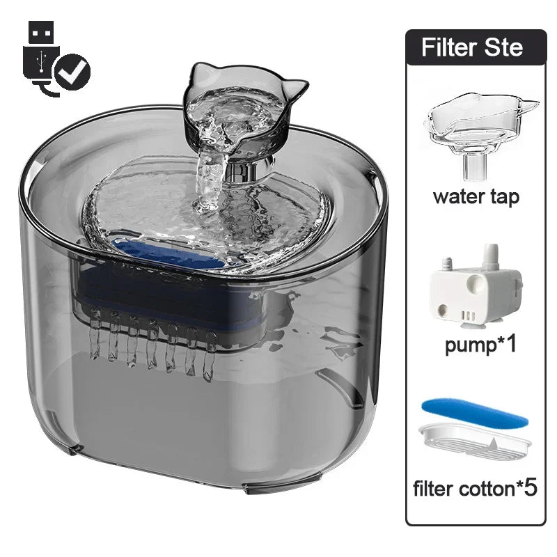 Fuente de agua con filtro automático para mascotas, bebedero eléctrico silencioso con USB, bebedero de recirculación