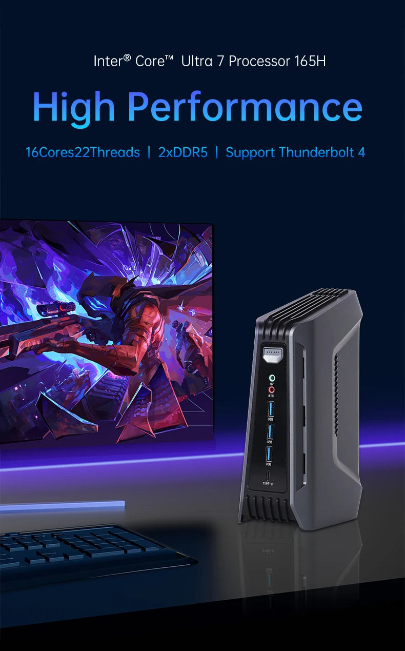 Helorpc Mini PC DIY para Juegos – Inter Ultra 7 165H, Soporte Windows 10 y Linux