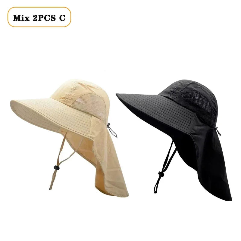 Gorro de pescador impermeable para verano, gorro con protección solar para senderismo al aire libre, pesca, ciclismo, alero grande, protección para el cuello, 1/2/4 Uds.