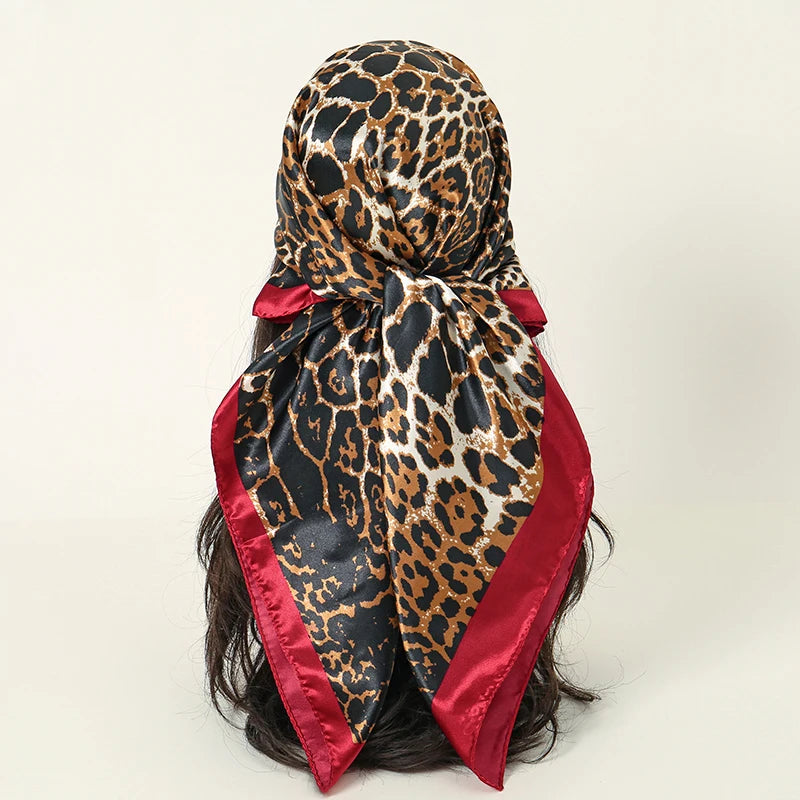 Bufanda cuadrada de satén para mujer, Hijab musulmán elegante, pañuelo de seda estampado 2025, chal, diadema, accesorios para el cabello con asa, Bandana