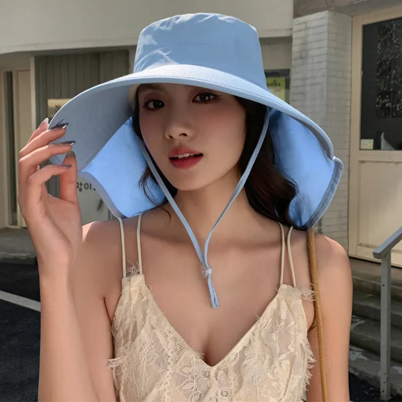 Sombrero de cubo para el sol al aire libre para mujeres y niñas, sombrero de pesca, sombrero de cubo de ala ancha con cubierta para el cuello, gorra de Safari con protección UPF 50+