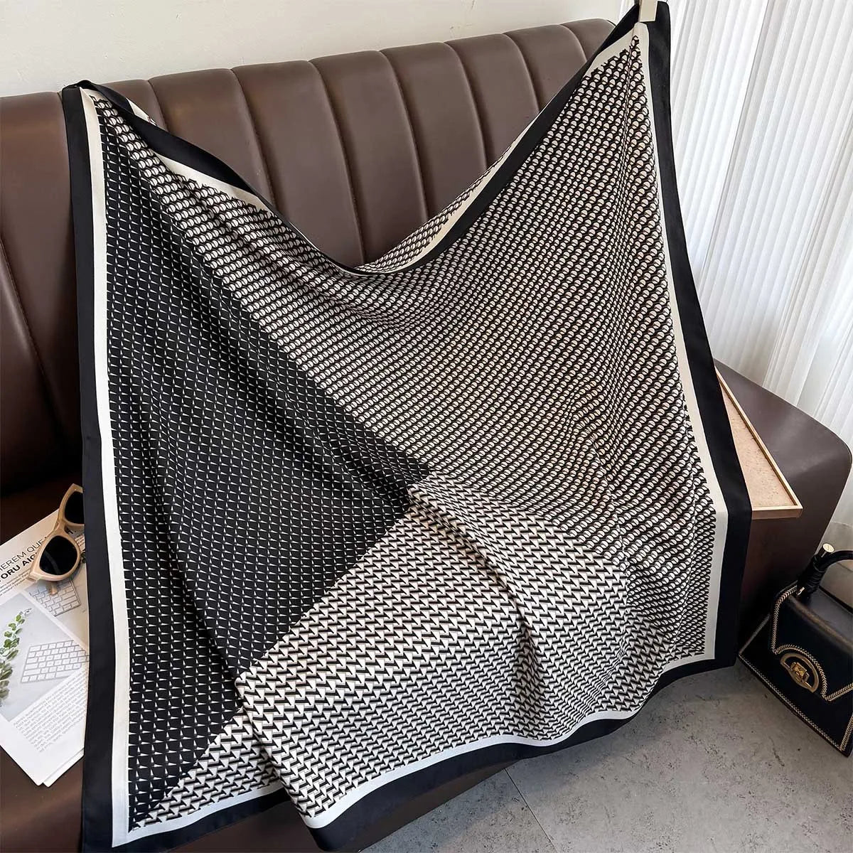 Bufanda cuadrada de 90x90Cm, sensación de sarga de seda, chales y chales para la cabeza para mujer, pañuelos para el cuello con estampado de árbol para el cabello de lujo, Hijab, Bandana Pashmina