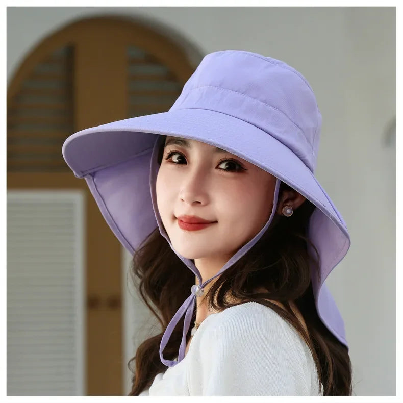 Sombrero de cubo para el sol al aire libre para mujeres y niñas, sombrero de pesca, sombrero de cubo de ala ancha con cubierta para el cuello, gorra de Safari con protección UPF 50+