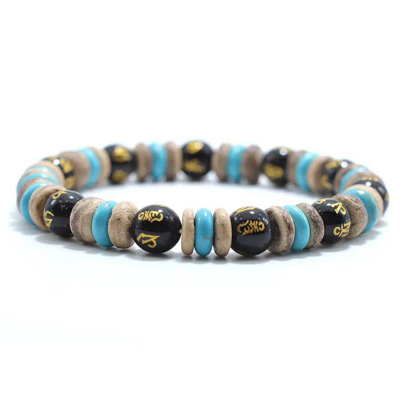 Pulsera de cuentas de madera Vintage para hombre, brazalete de piedra de obsidiana de Lava Natural, joyería de oración para meditación y Yoga, pulsera de ojo de tigre para hombre