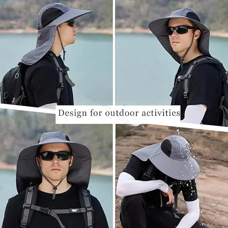 Gorro de pescador impermeable para verano, gorro con protección solar para senderismo al aire libre, pesca, ciclismo, alero grande, protección para el cuello, 1/2/4 Uds.